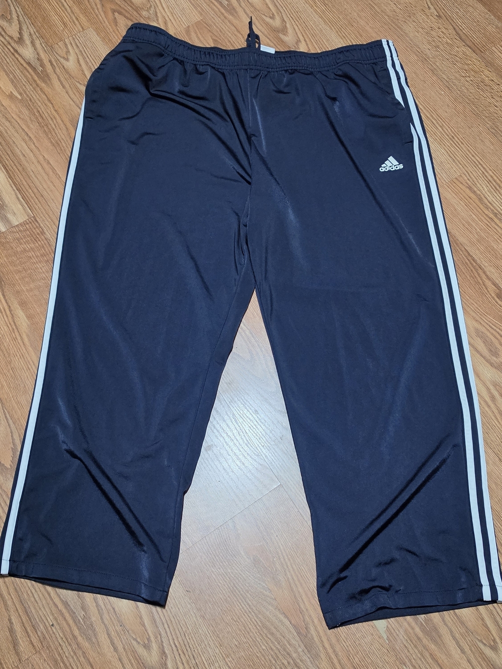 ADDIDAS Navy Blue Athletic Track Pants with White Stripes